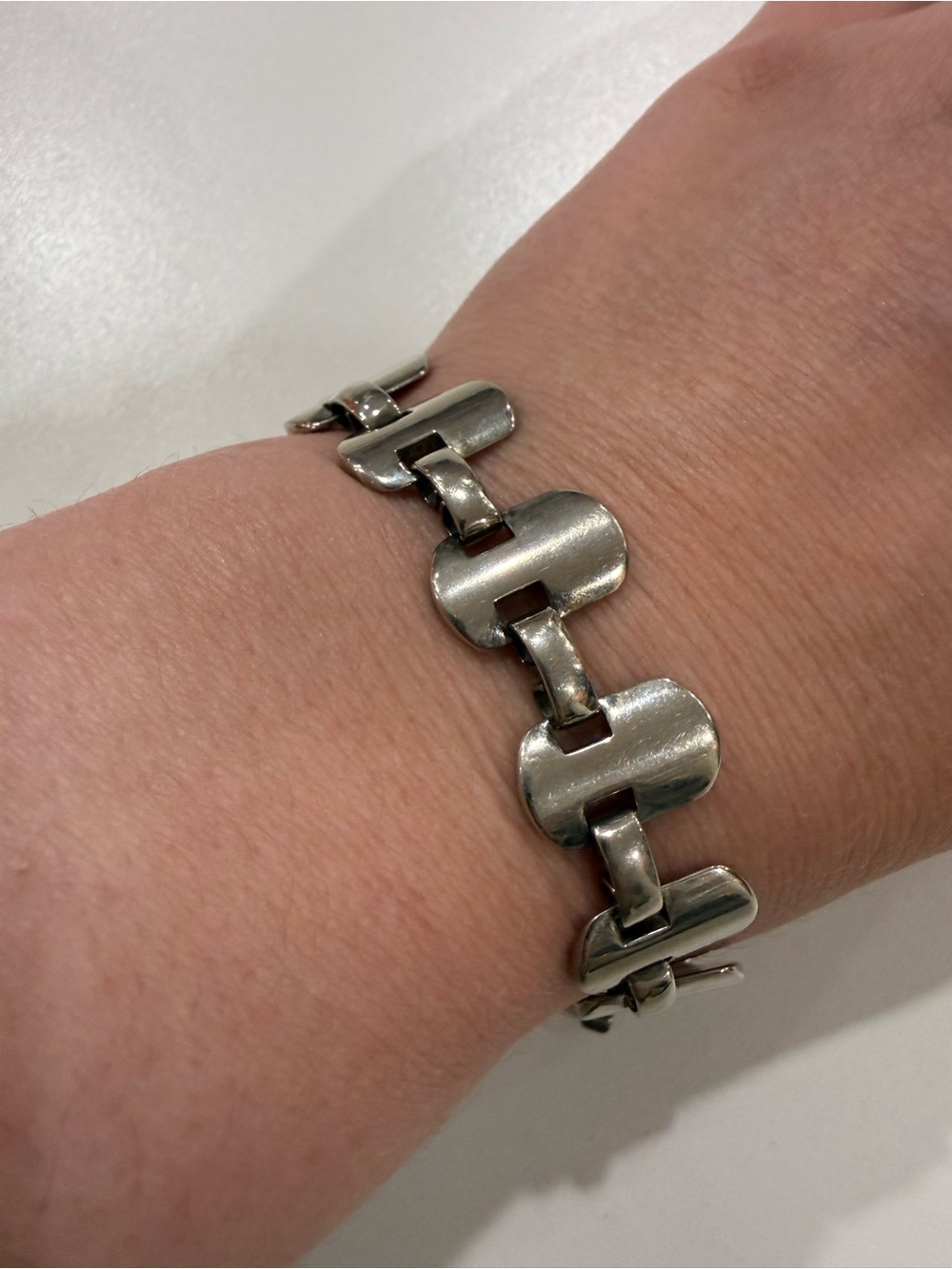 Sterling Silver 925 Geometric Link Bracelet 22g 7.5” Modernist